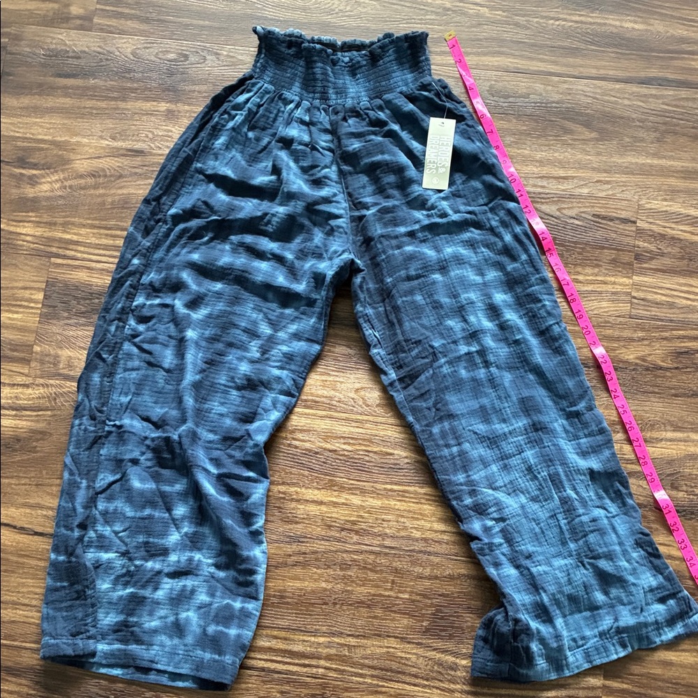 Smocked Waist Wide Leg Pants - Blue  Tie Dye